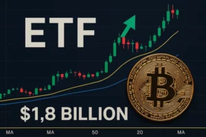 ASV spot Bitcoin ETF fondi uzrāda spēcīgus rezultātus ar 1,8 miljardu dolāru ieplūdēm